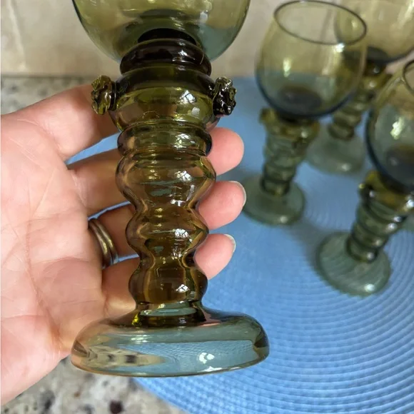 Set of 6 Green Roemer Glass Hand Blown Wine Glasses from Roemer, Germany, 1900s - Picture 9 of 13